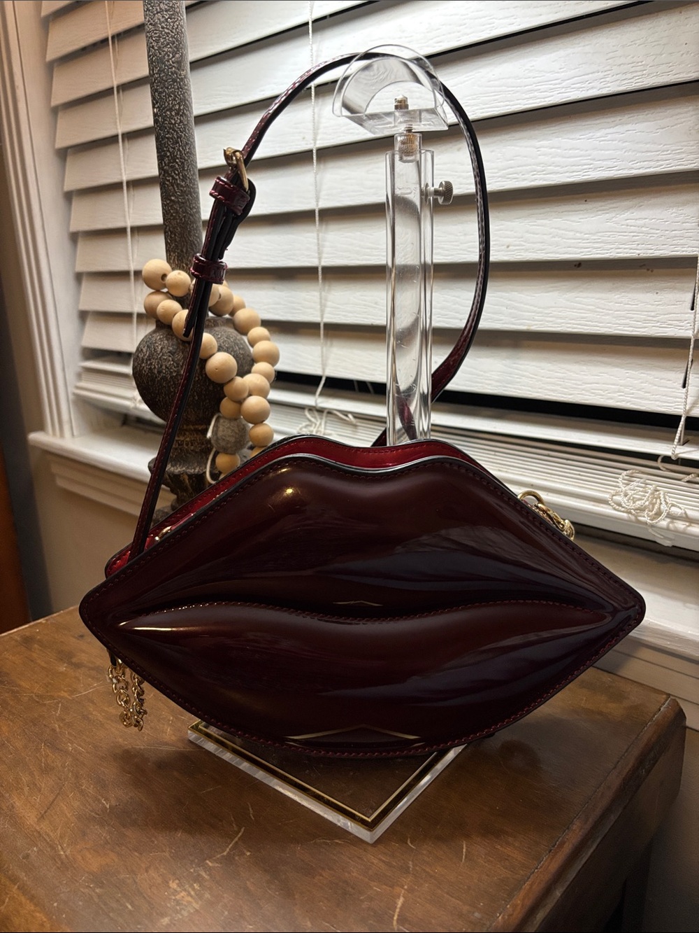 Aldo Glossy Deep Burgundy Lip-Shaped Crossbody Bag
